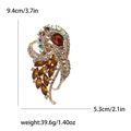 Golden vintage alloy leaf brooch with amber glass stones and colorful crystals - Brown