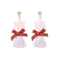 Christmas earrings with snowflake charms, festive ribbon bows and red sparkly tassels - White Snowflake Studs