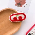 Handmade knitted hair clip featuring cute red cherry design on white wool background - 13-Red Large Cherry