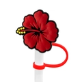 Rode hibiscusbloem siliconen rietjesdop met stofbescherming en flexibele ringhouder - 1796-06 Hibiscusbloem rood