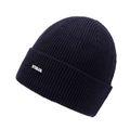 Dunkelblaue Rippstrickmütze mit silbernem Metall-Logo für Herren im Winter - Verstellbar / Marineblau