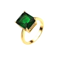 18K gold plated ring featuring a large square emerald green zircon with side diamonds - US 6 / 18K Gold Plated Green Zircon-R283