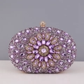 Luxurious purple crystal evening clutch bag with floral rhinestone design and metal clasp - Light Purple