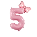 Pink number 5 foil balloon with white polka dot bow decoration for birthdays - Candy Pink Bowknot Number-5