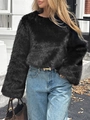 Elegante zwarte pluche trui voor dames gecombineerd met een stijlvolle blauwe jeans - S / Zwart