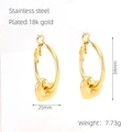 Gold plated 18K stainless steel hoop earrings with heart pendant, 34mm size - Hollow Heart Earrings (1268)