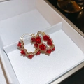 Detail view of 14K gold plated red rose earrings with sparkling crystals in a gift box - Rhinestone Rose Style (40#)