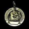 Antique bronze Pomeranian dog tag pendant with embossed pet head and engravable area - Pomeranian
