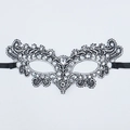 Elegant black and silver lace butterfly masquerade mask with rhinestones and ribbon ties - Bronzing Mask-Silver Rhinestone