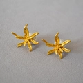 Exaggerated gold-plated flower stud earrings with pearl backs on gray fabric - Gold Floral (MYE0443-WG)