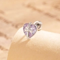 Silver cross heart stud earring with purple zircon in a vintage aesthetic setting - Purple (A336-4)