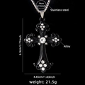 Black cross pendant necklace in stainless steel with crystal rhinestones for hip hop style - Black/White Rhinestone