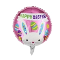 Pink round Happy Easter foil balloon featuring a cute white bunny and painted eggs - 18 Inch Pink Rabbit Round