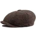 Berretto newsboy da uomo marrone scuro con motivo a spina di pesce in lana stile retrò - 55-60cm (Regolabile) / Marrone Scuro