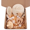Infant gift set with wooden brush, pacifier clip and beech wood heart teether in beige - Nude 5-Piece Set