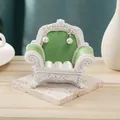 Miniature green velvet sofa jewelry stand with white relief frame for pearl earrings - Green Velvet