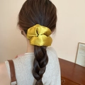 Elegant large yellow satin scrunchie with soft polka dots worn on braided hair - Bright Yellow Large Satin (44#)