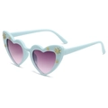 Lunettes de soleil cœur bleu clair pour enfants avec décor marguerites et verres dégradés - Bleu