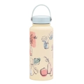 Botella deportiva térmica 1L amarillo crema con asa azul claro y estampados florales - Crema Planta Floral