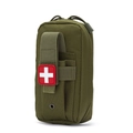 Detailed view of army green nylon tactical medical pouch with MOLLE system and red cross - Army Green