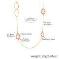 Long gold stainless steel chain necklace with pink teardrop glass stone pendant - Gold + Pink Stone