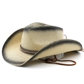Cappello da cowboy unisex in paglia con tesa sfumata e fascia in pelle con borchie metalliche - M(56-58cm) / Sfumato Beige Nero