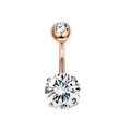 Rose gold stainless steel belly ring featuring two sparkling clear zircon stones - Rose Gold/Clear Zircon