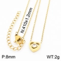 Gold stainless steel hollow heart necklace featuring a clear cubic zirconia pendant - Necklace (KN233769-K) / Gold