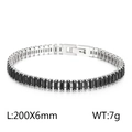 Silver tennis bracelet with black rectangular zircons, 200mm length and folding clasp - Style B Black Zirconia (KB165620-Z)