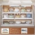 White expandable 2-tier under-sink organizer with adjustable width from 53 to 88 cm - Double Tier 10 Boards / Classic White