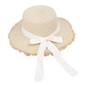 Cappello da sole in paglia beige con grande fiocco e tesa sfrangiata per l'estate - Tesa Piccola / Cachi