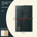 A7 dark green leaf notebook in retro PU leather with vintage metal pendant and strap - Lined / Dark Green / A7