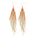 Bohemian long tassel earrings with vibrant multi-color beads and gold hooks - Fan Geometric Colorful