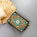 Bohemian handmade beaded accordion wallet with turquoise accents and gold zipper - No.11 (Turquoise Petal)