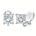 Détails des clips d'oreilles carrés en zircon avec finition argentée et coussinets - Style Carré / Argent-Carré