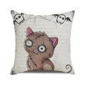 Gothic style cushion cover featuring a cartoon brown cat with ghost and text on linen fabric - Gothic Style Cat