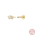 Gold S925 sterling silver flat back stud earring with four white marquise zircons - Gold #5