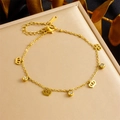 Gold plated stainless steel bracelet with hollow crown pendants and cubic zirconia stones - Crown Style (B1472)