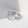 Polished silver stainless steel open ring with a modern geometric twisted design - Size 7 (Adjustable) / Steel