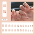Détails de 24 faux ongles rose nude avec motifs d'étoiles et strass en forme de cœur - Coeur Brillant (Z375)