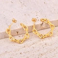 Detailed view of gold chain-link hoop earrings displayed on a natural stone surface - 18K Gold / Gold