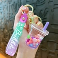 Portachiavi creativo bubble tea con cannuccia viola e cinturino sfumato - Viola