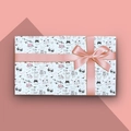 Cute cat pattern gift box with a large pink silk bow and festive cartoon drawings - Style 7 (White Heart Cats)