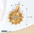 Golden micro-pave zircon heart pendant with sunburst texture and 2.2cm width dimensions - SMP54283-Gold Sun Rays Heart Pendant