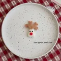 Miniature white wool felt reindeer DIY ornament with red nose and brown antlers, 6x5cm size - Mushroom