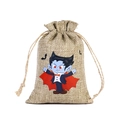 Halloween burlap drawstring bag featuring a cute cartoon vampire print for candy gifts - Vampire