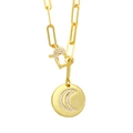 Detail of paperclip chain necklace with sparkling heart clasp and crescent moon pendant - Moon