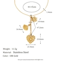 18K Gold plated stainless steel necklace with cross and heart pendants 41+5cm length - Individual Tassel Heart Pendant Necklace - Gold
