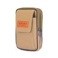Outdoor khaki canvas belt bag for men featuring multiple zipper pockets and sport logo - Khaki Vertical 3 Layers