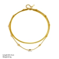 Double-layered gold titanium steel necklace featuring a snake chain and rice bead pendant - Double Layer Gold Stainless Steel Large Bead Necklace (C211 Gold)